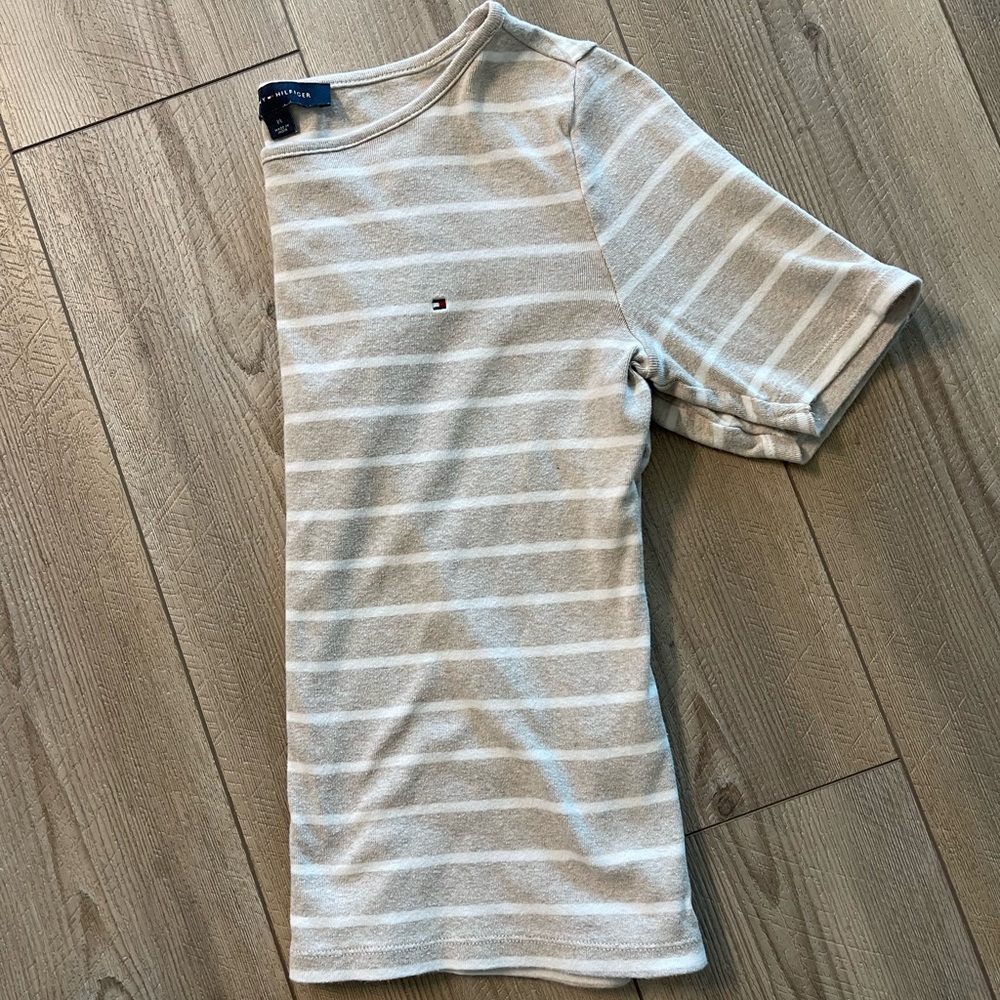 Tommy Hilfiger Beige and White Striped Tee